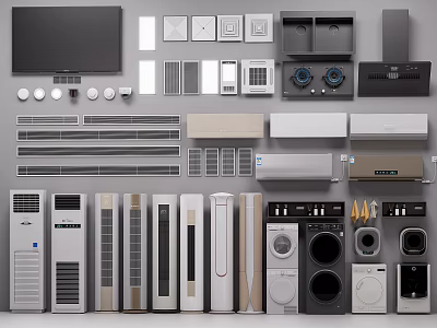 Refrigerators and Freezers With Various Modern Home Appliances On 3d model