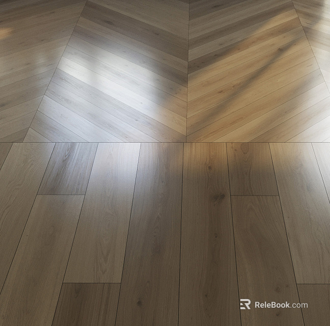 Natural Oak Wooden Floors With Herringbone Design For Modern Home Interiors 3d model 
