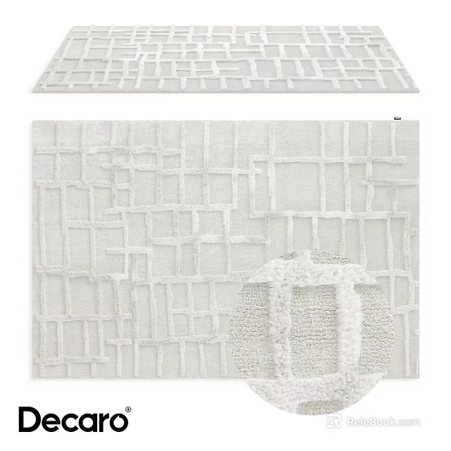 White Square Rug With Geometric Grid Pattern And Woven Textured Design 3d model 