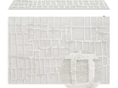 White Square Rug With Geometric Grid Pattern And Woven Textured Design 3d model