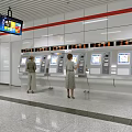 Modern Station With Self Service Ticket Machines People Using Digital Screen And Red Accent Line