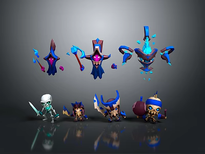 Cartoon Style Characters and Creatures With Vibrant Blue Purple Colors And Glowing Elements 3d model