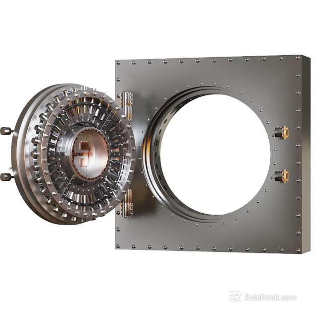 Sturdy Metal Security Door With Solid Lock Mechanism Circular Opening And Bolts 3d model