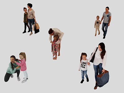 Group of Adults and Children Interacting in Daily Family Moments Together 3d model