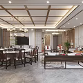 Traditional Chinese Style Private Room With Dining Table And Sofas 3d model