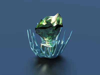 Decorative Green Gemstone Ornament With Blue Radiant Spiked Stand For Home Display Accessories 3d model