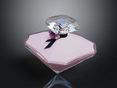 Luxurious Transparent Perfume Bottle With Pink Liquid Crystal Cap And Black Ribbon 3d model