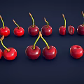 Juicy Red Cherries Fresh Whole and Halved Arranged on Dark Background