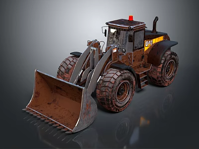 Yellow Heavy Construction Loader With Large Bucket Big Tires And Red Warning Light 3d model