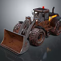 Yellow Heavy Construction Loader With Large Bucket Big Tires And Red Warning Light
