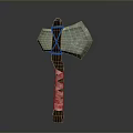 Medieval Double Bladed Axe With Wooden Handle And White Straps