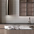 Modern Kitchen Interior Design With Wooden Cabinets Marble Countertop And Tile Backsplash