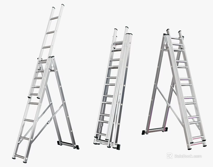 Three Different Foldable Aluminum Ladders with Portable Design for Home Use 3d model 