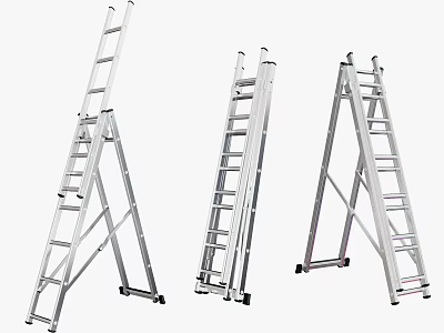 Three Different Foldable Aluminum Ladders with Portable Design for Home Use 3d model