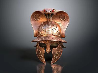 Weapon Ancient Greek Style Copper Colored Helmet With Snake Shaped Decoration And Ornamental Patterns 3d model