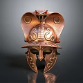 Weapon Ancient Greek Style Copper Colored Helmet With Snake Shaped Decoration And Ornamental Patterns