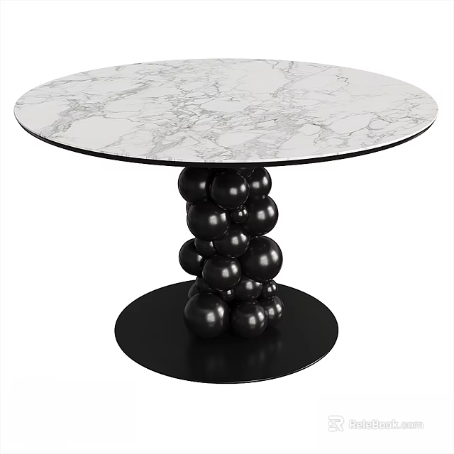 Round White Marble Dining Table With Black Stacked Spherical Balls Base Design 3d model