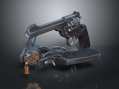 Detailed Classic Revolver Weapon With Open Cylinder Bullets And Shiny Metal Parts 3d model