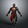 Fantasy Warrior Armor Design With Red Cape Golden Ornaments And Detailed Helmet