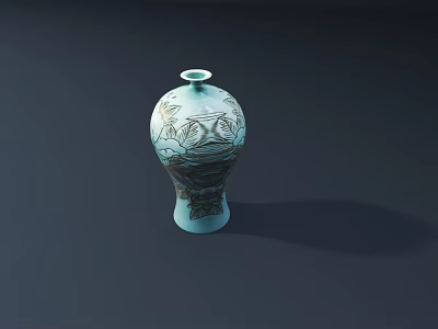 Light Blue Ceramic Vase With Traditional Landscape Patterns And Smooth Surface 3d model