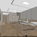 Modern Hospital Room Interior With Two Beds Wooden Furniture TV Cabinet And Light Colored Walls