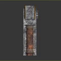 Vintage Industrial Gray Entrance Gate With Gear Decor Clock Red Columns And Wooden Top