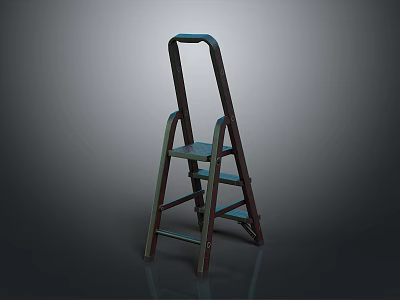 Blue Green And Brown Metal Step Ladder With Sturdy Design And Foldable Structure 3d model