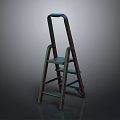 Blue Green And Brown Metal Step Ladder With Sturdy Design And Foldable Structure