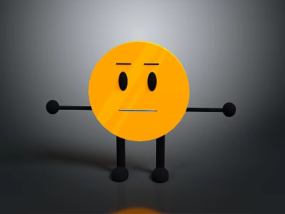 Yellow Round Smiley Face Daily Life Toy With Black Eyes Eyebrows Mouth Arms Legs 3d model