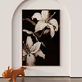Elegant Botanical Lily Plant Painting With Dark Background And Minimal Frame Wall Decor