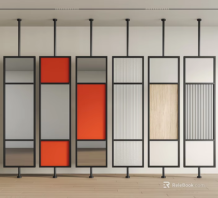 Modern Room Dividers With Colorful Panels And Various Materials For Interior Design 3d model 