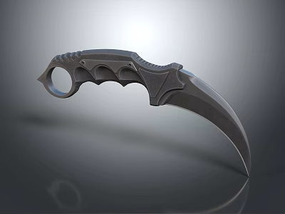 Tactical Curved Blade Weapon With Ergonomic Handle And Finger Hole Design 3d model