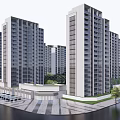 Modern High Rise Residential Buildings With Greenery And Road Vehicles