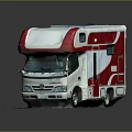 Red and White Motorhome With Solar Panel Roof Side Windows And Cabin 3d model