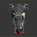 Modern Sport Motorcycle With White Black Body Orange Wheels And Red Stand On Reflective Surface