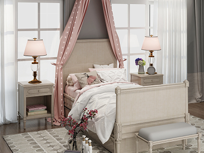 European Single Bed Daughter Room Soft Suit Matching model