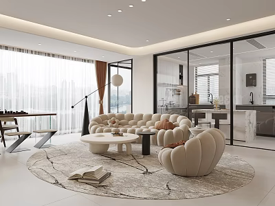 Light luxury dining room living room dining room kitchen sofa tea table flower arrangement wall decoration hanging painting outfit 3d model