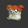 Orange And White Cartoon Hamster With Big Eyes Holding White Object On Black Surface