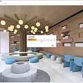 Modern Library Reading Room Decorative Column Decorative Bookshelf Casual Tables and Chairs 3d model