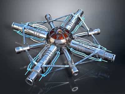 Aerospace Structure Design With Silver Tubes Red Core And Blue Connections 3d model