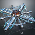 Aerospace Structure Design With Silver Tubes Red Core And Blue Connections