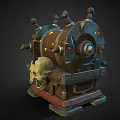 Ornate Vintage Wooden Treasure Chest With Glowing Skull And Metal Accents