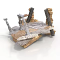 3D Model Bridge Components Featuring Stone Base Metal Supports And Wooden Beams