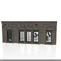 Vintage Brick Building With Five Arched Windows And Door Openings 3d model
