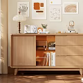 Wooden Entryway Side Cabinet With Glass Door Drawers Table Lamp Plant And Tea Set