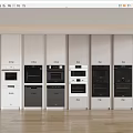 Modern Kitchen Appliances Different Types Neatly Arranged In White Cabinets Showcase 3d model