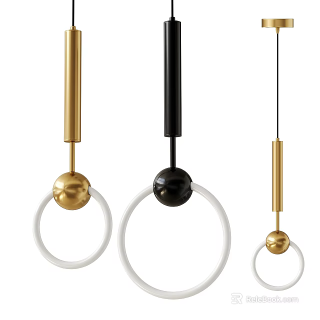 Modern Pendant Lights With Gold Black White Rod Ring And Ball Design Elements 3d model 
