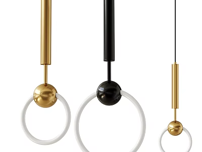 Modern Pendant Lights With Gold Black White Rod Ring And Ball Design Elements 3d model