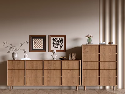 Modern Entryway Cabinet And Side Cabinet Interior With Decorative Vases Artwork Ornaments 3d model