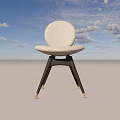 Modern Accent Chair With Round Beige Backrest Black Legs Gold Caps And Gray Marble Floor